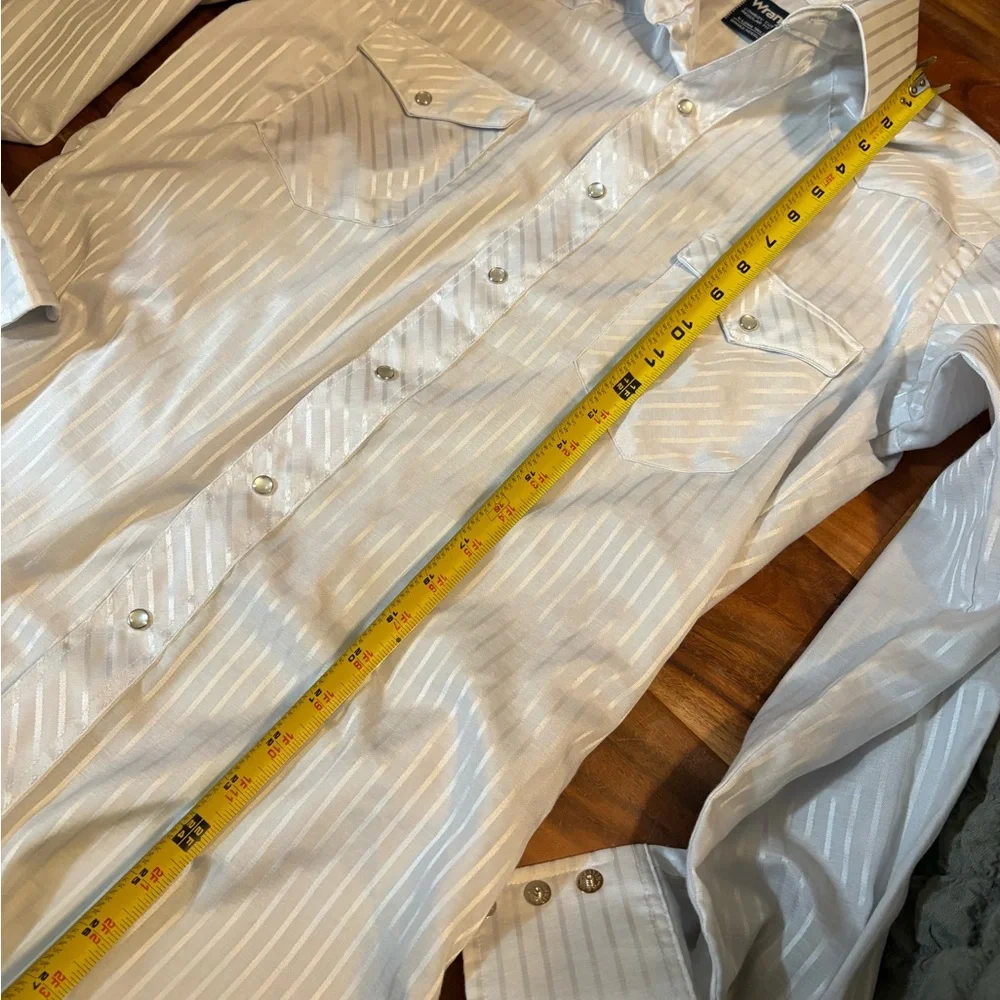 Wrangler‎ Cowboy Cut Pearl Snap Western Shirt Ivory Striped XL Long (1079)